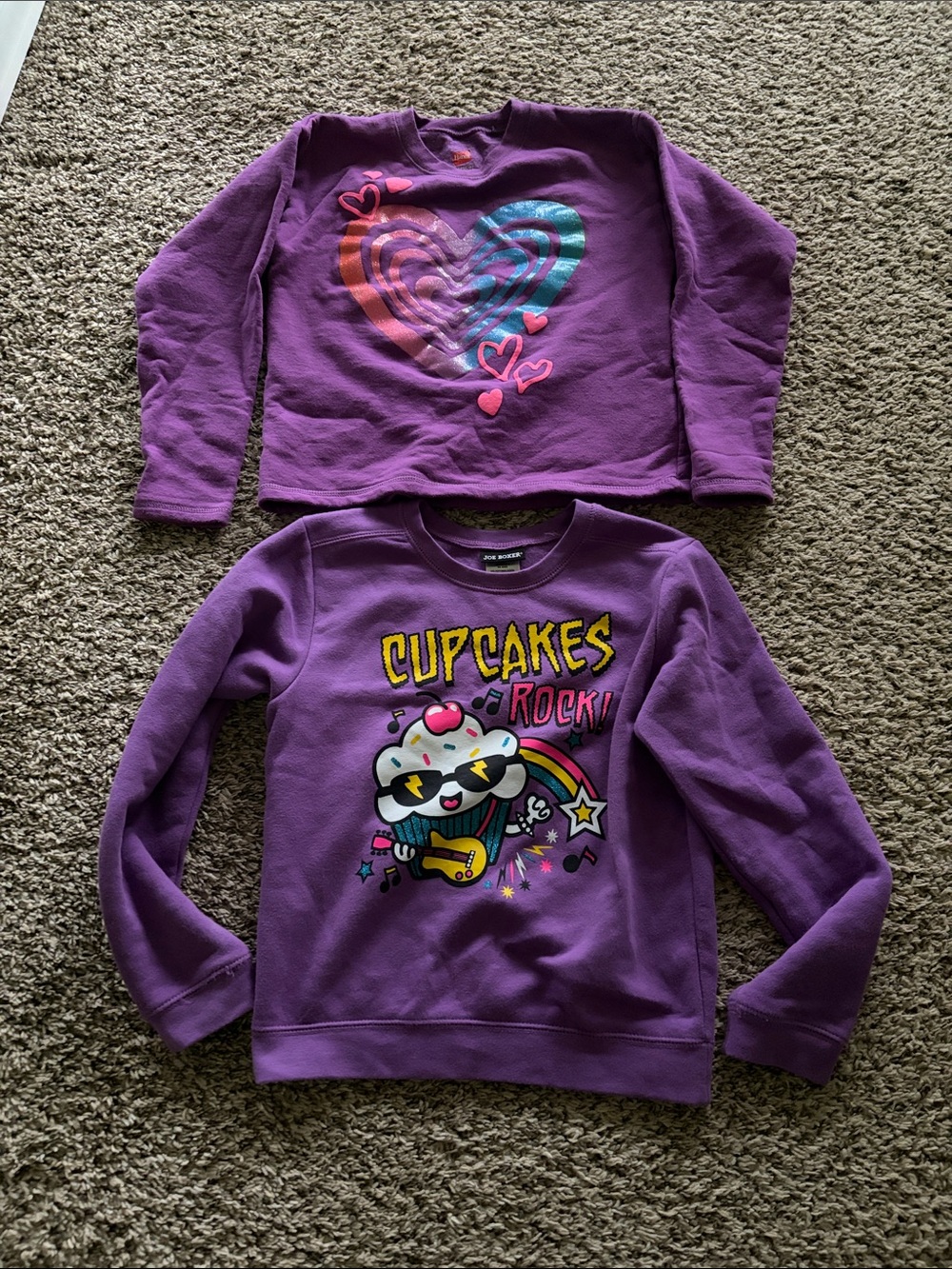 Cupcakes Rock! And Heart Girls' Purple Graphic 2 Sweatshirts